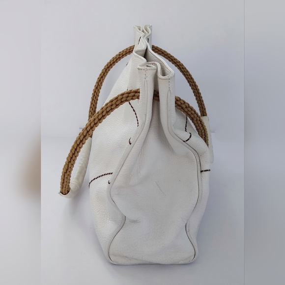 Plinio Visona White Italian Tote Bag with Tan Handles. Pre-owned. - Picture 3 of 12
